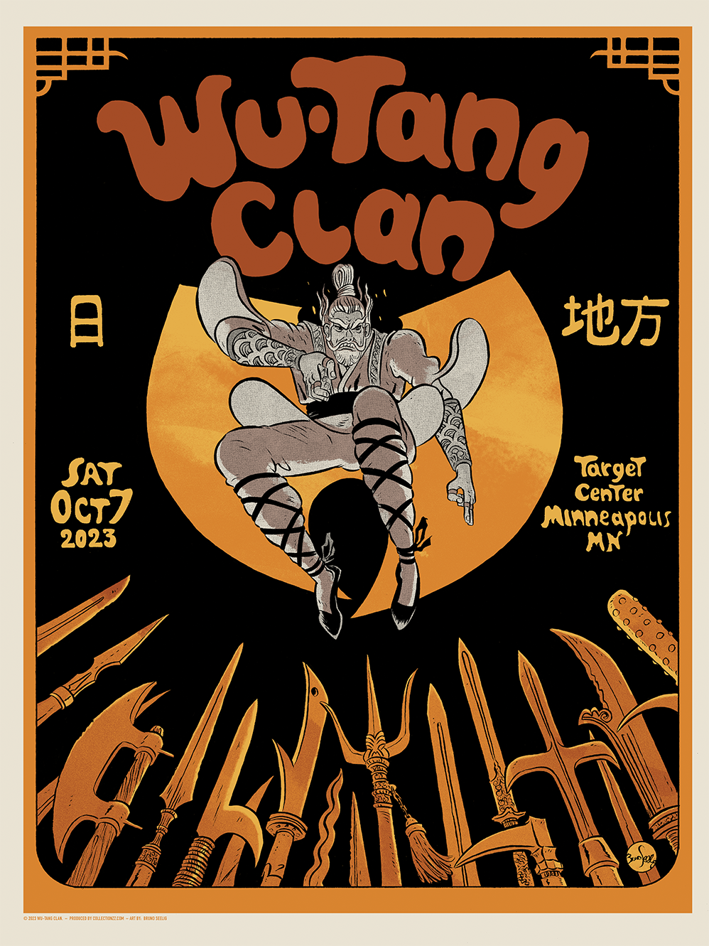 Wu-Tang Clan October 7, 2023, Minneapolis, MN Screen Print Poster Illustrated by Bruno Seelig