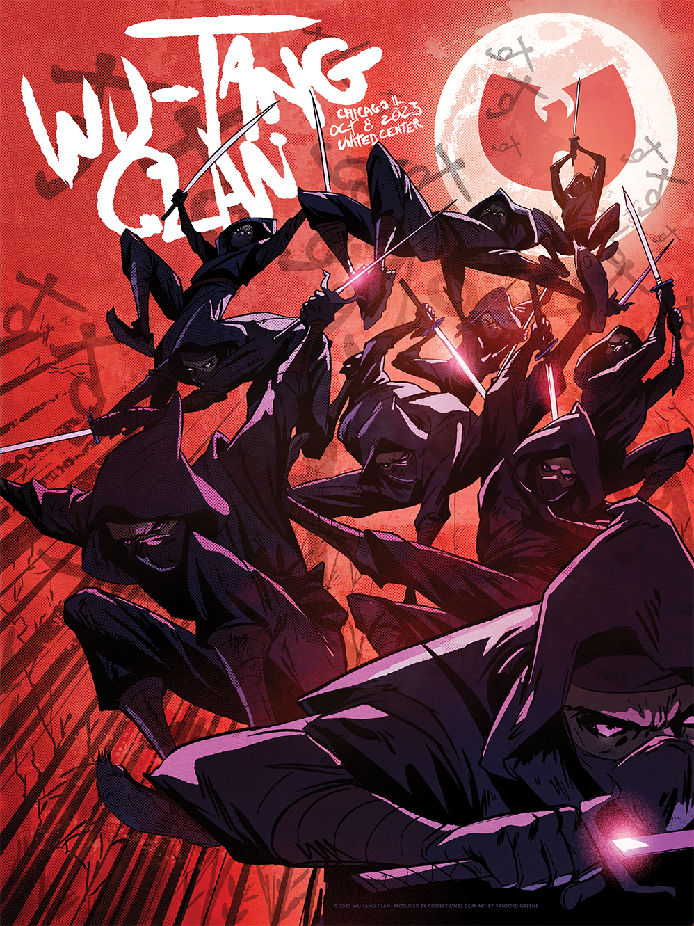 Wu-Tang Clan October 8, 2023, Chicago, IL Print Illustrated by Sanford Greene