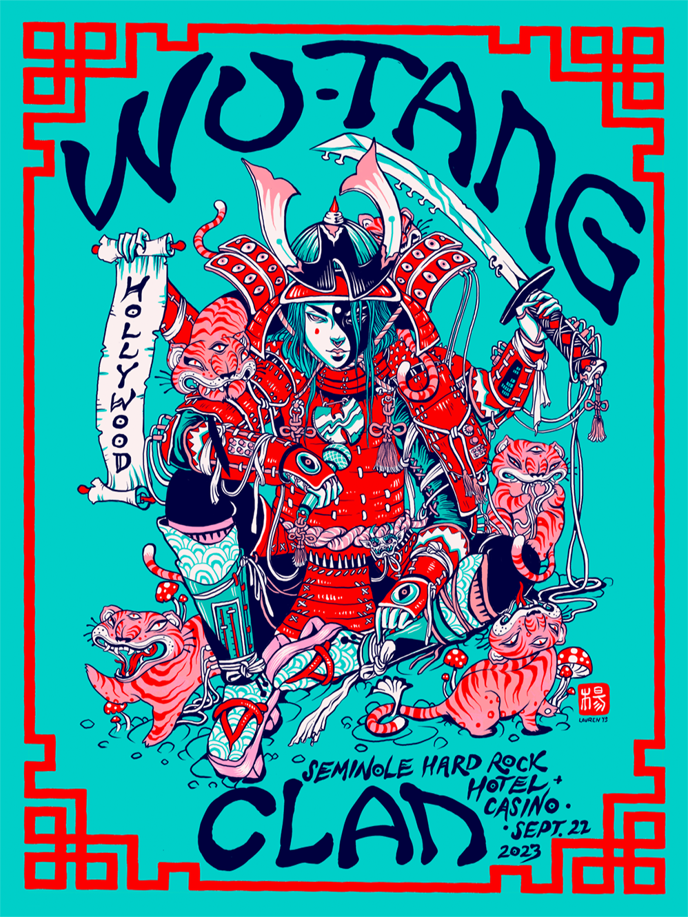 Wu-Tang Clan September 22, 2023, Hollywood, FL Screen Print Poster Illustrated by Lauren YS