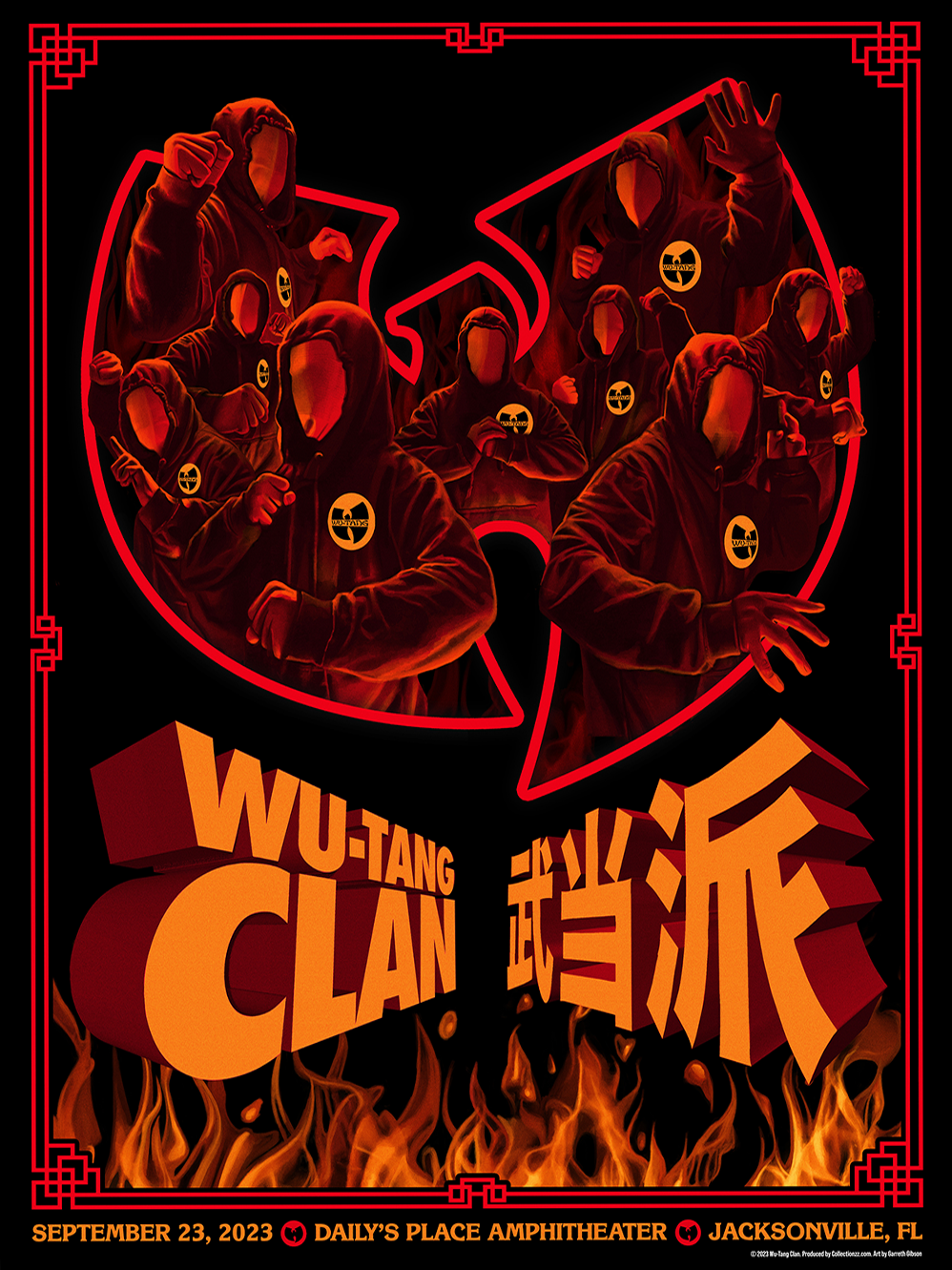 Wu-Tang Clan September 23, 2023, Jacksonville, FL Screen Print Poster Illustrated by Garreth Gibson