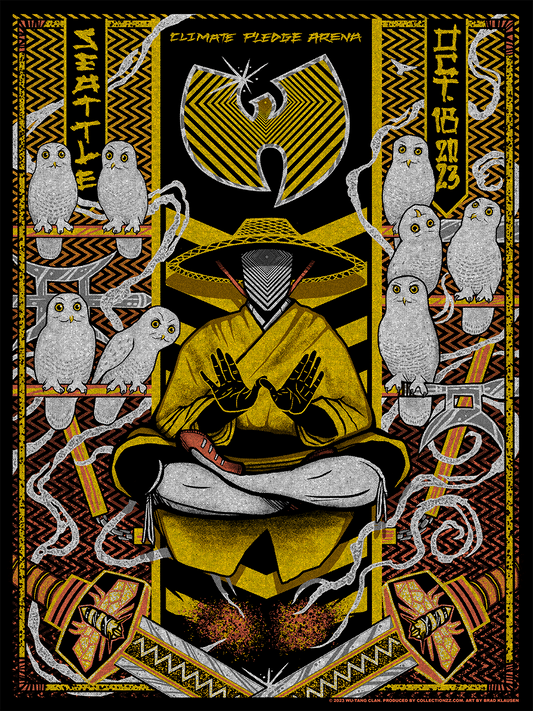 Wu-Tang Clan October 18, 2023, Seattle, WA Screen Print Poster Illustrated by Brad Klausen
